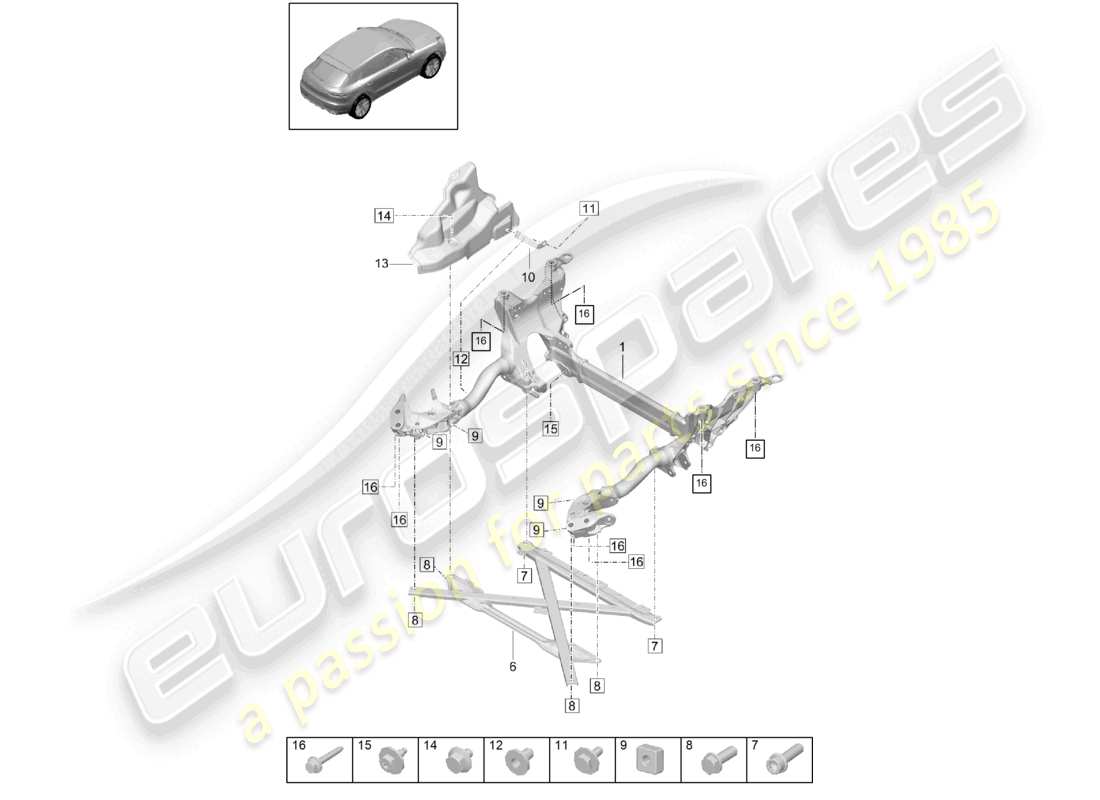 porsche 2021 (macan) tragrahmen querträger schutzblech teilediagramm