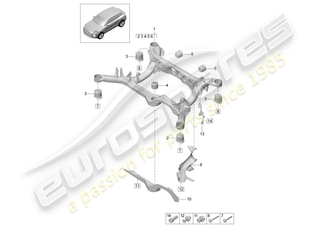 porsche 2021 (macan) aufhängungshilfsrahmen teilediagramm