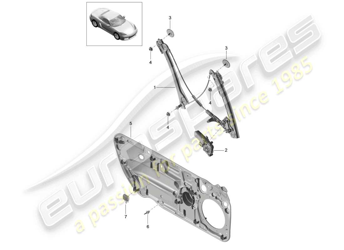 porsche 2021 (718 boxster) fensterheber teilediagramm