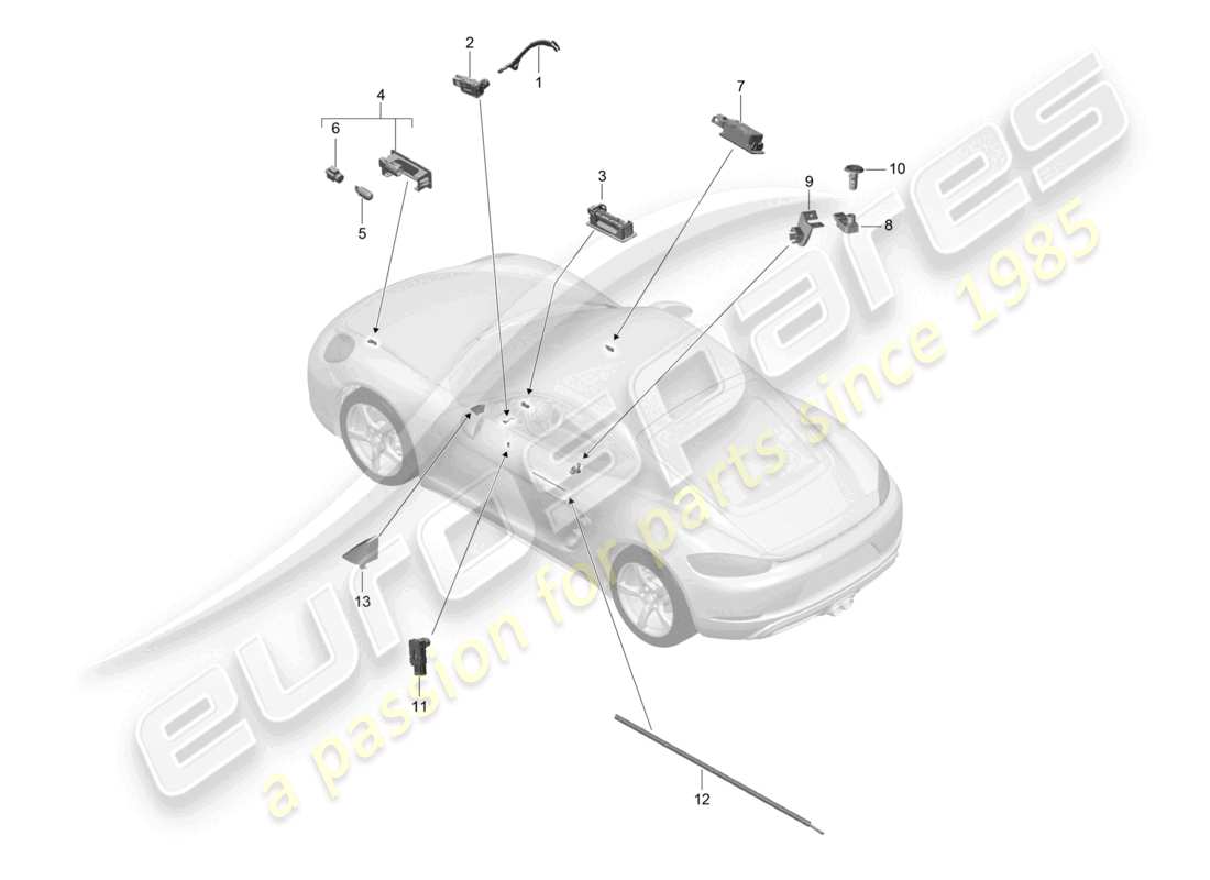 porsche 2024 (718 cayman) innenbeleuchtung türwarnleuchte fußraumleuchte gepäckraumleuchte handschuhfachleuchte leuchte außenspiegel teilediagramm