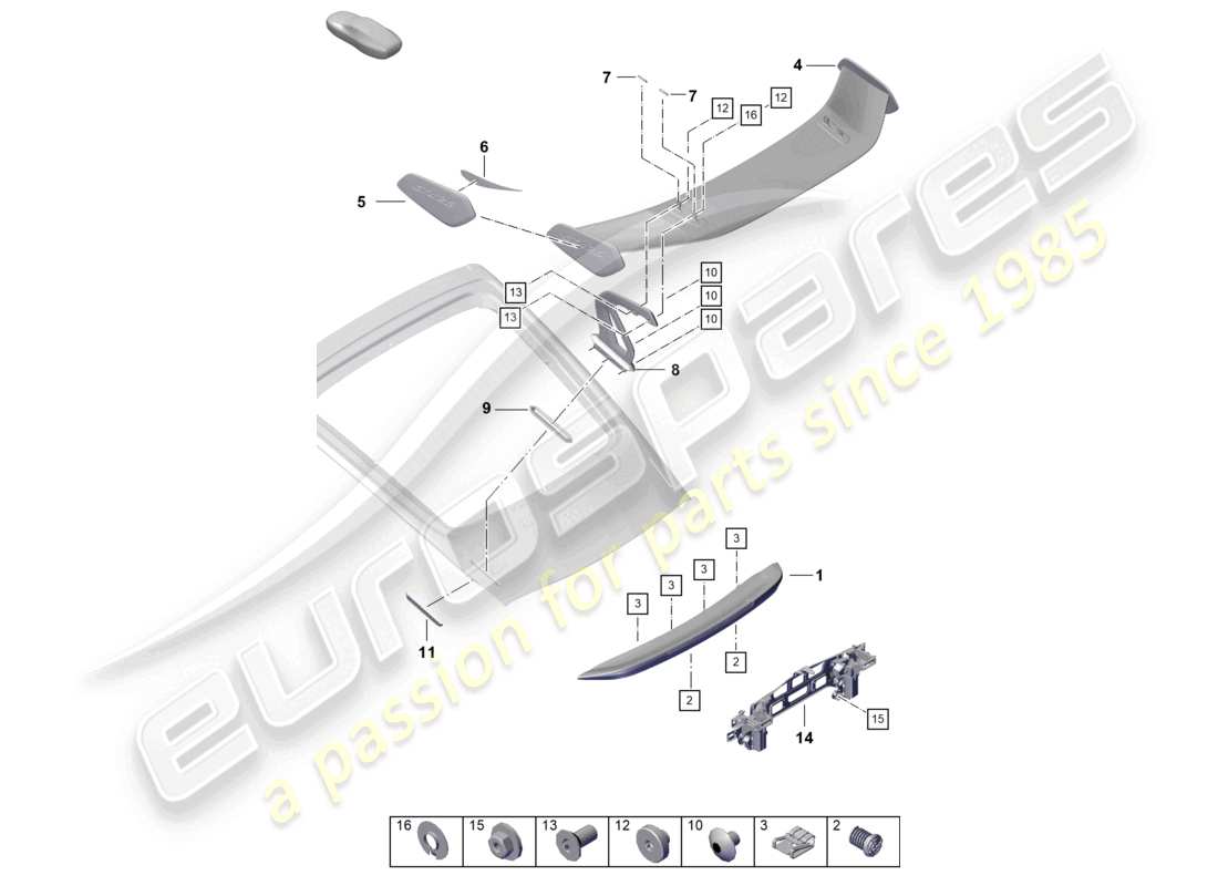porsche 2021 (718 cayman gt4) heckspoiler teilediagramm