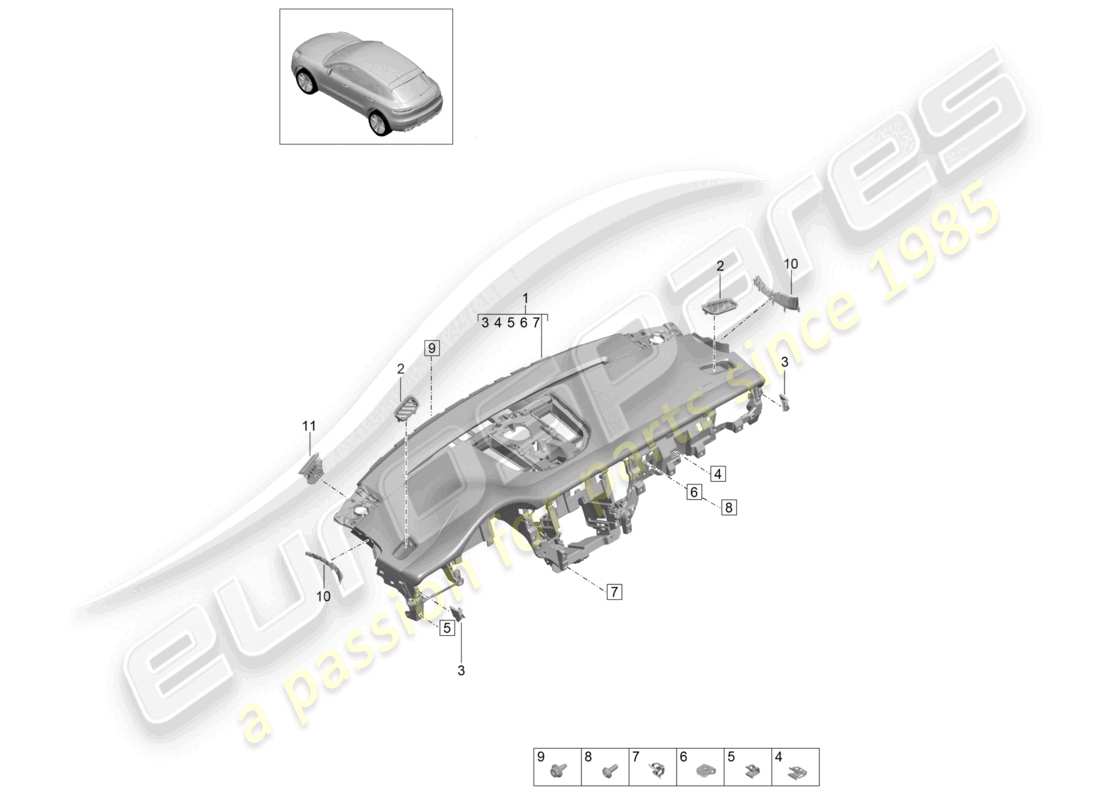 porsche 2021 (macan) instrumententafelverkleidung oberteil teilediagramm