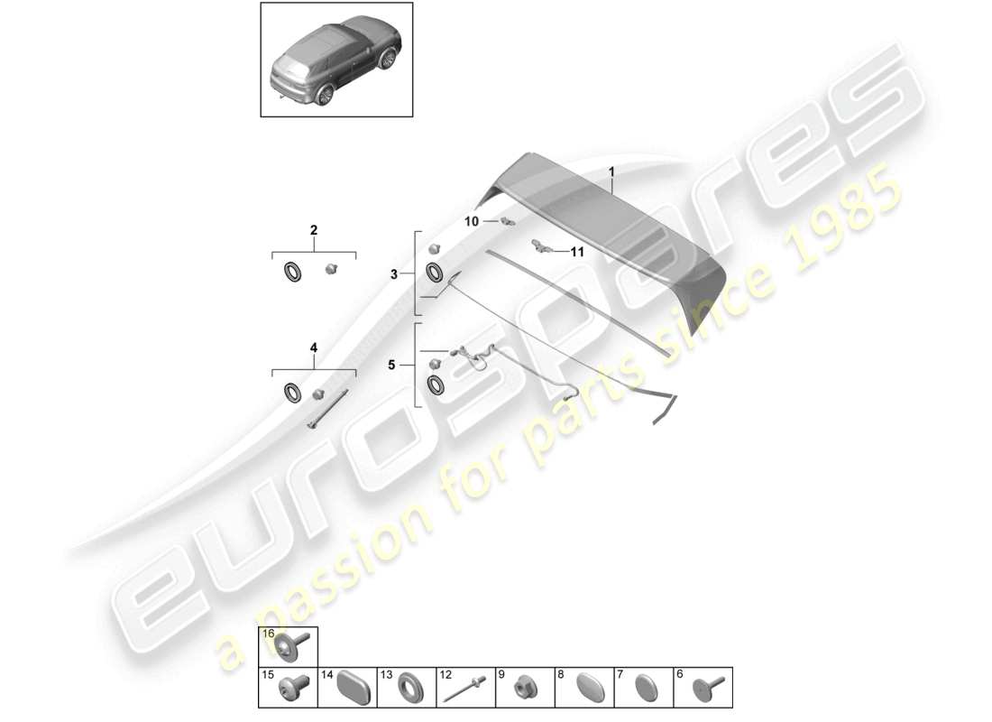 porsche 2021 (cayenne e3 9ya/9yb) heckspoiler teilediagramm