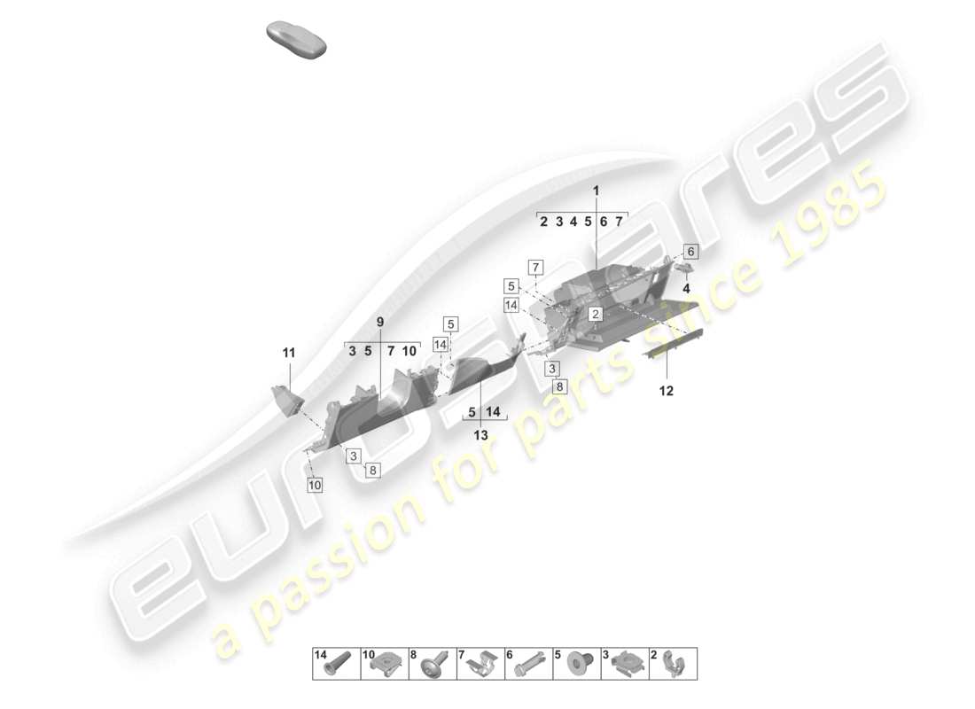 porsche 2022 (taycan 9j1-1) handschuhfach und verkleidungen unten - teilediagramm