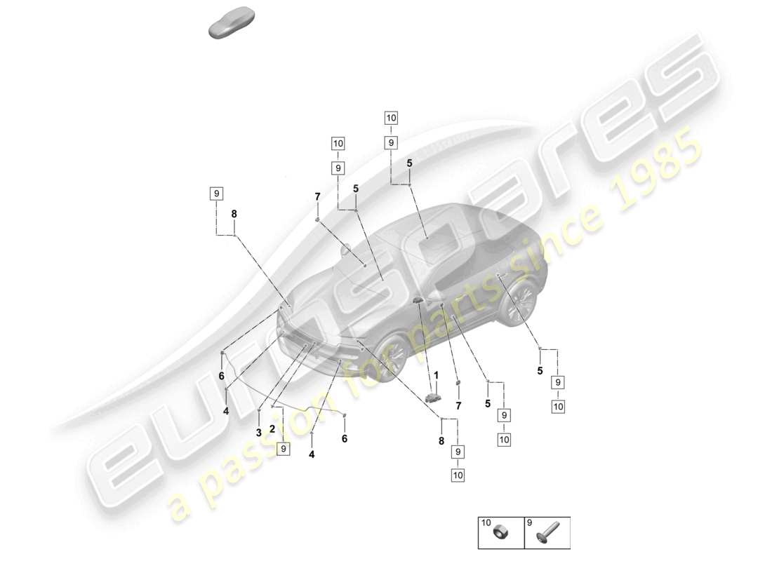 porsche 2025 (macan-e) steuergerät airbag sensoren fußgängerschutz teilediagramm