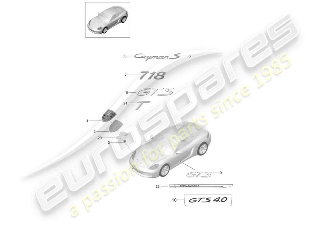 porsche 2022 (718 cayman) zierleisten beschriftungen teilediagramm