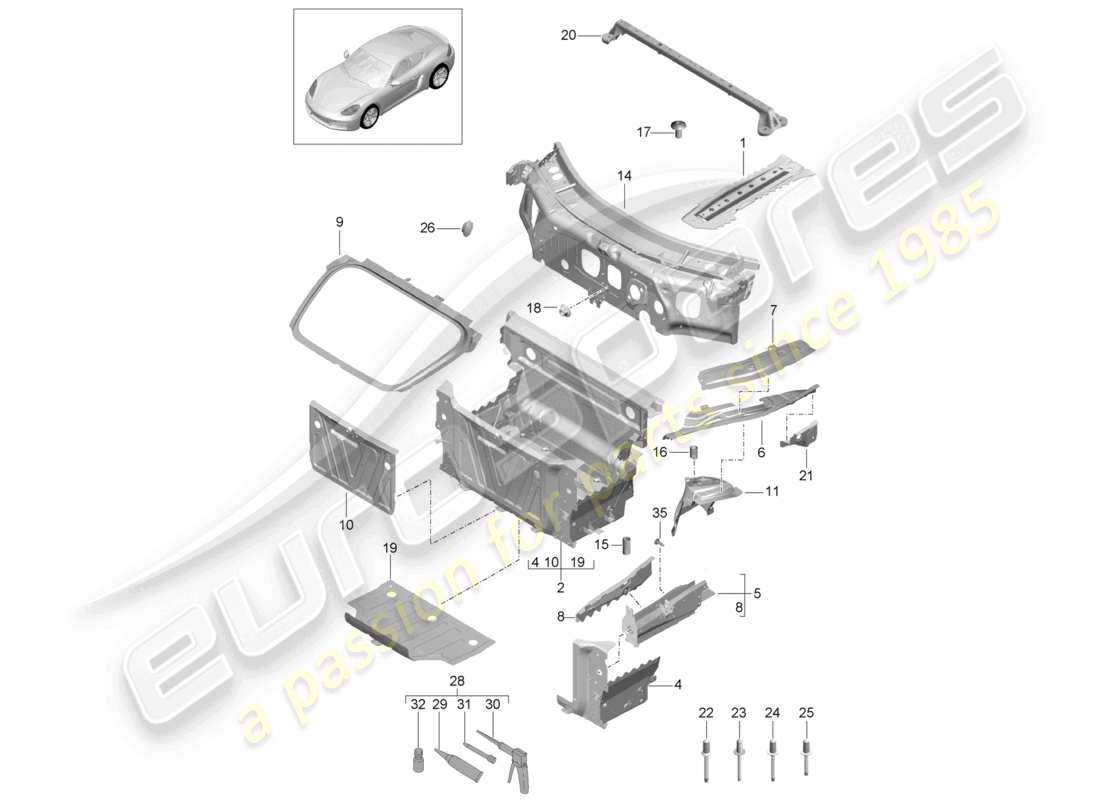 porsche 2022 (718 cayman) frontend einzelteile teilediagramm