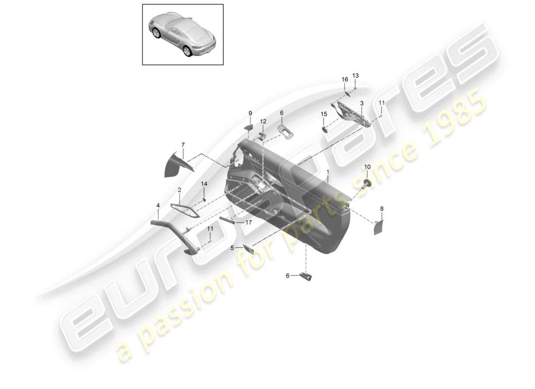 porsche 2022 (718 cayman) türverkleidung zubehör kunstleder/leder teilediagramm