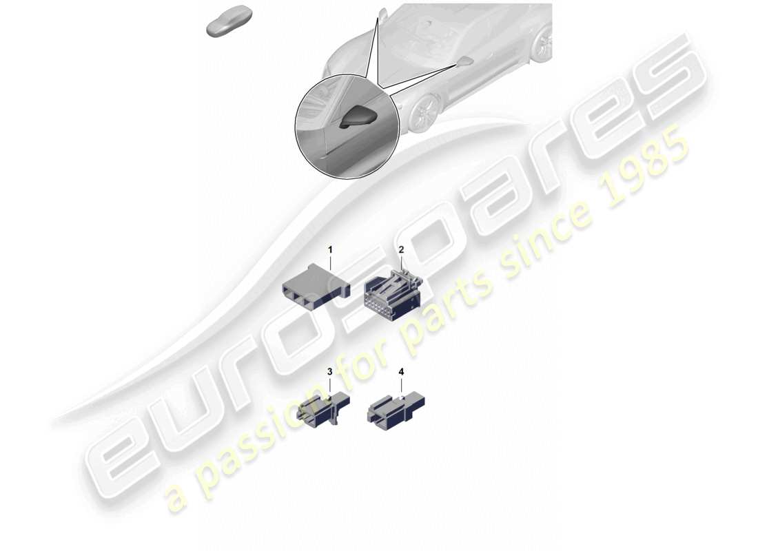 porsche 2020 (taycan 9j1-1) steckergehäuse für außenspiegel ersatzteildiagramm