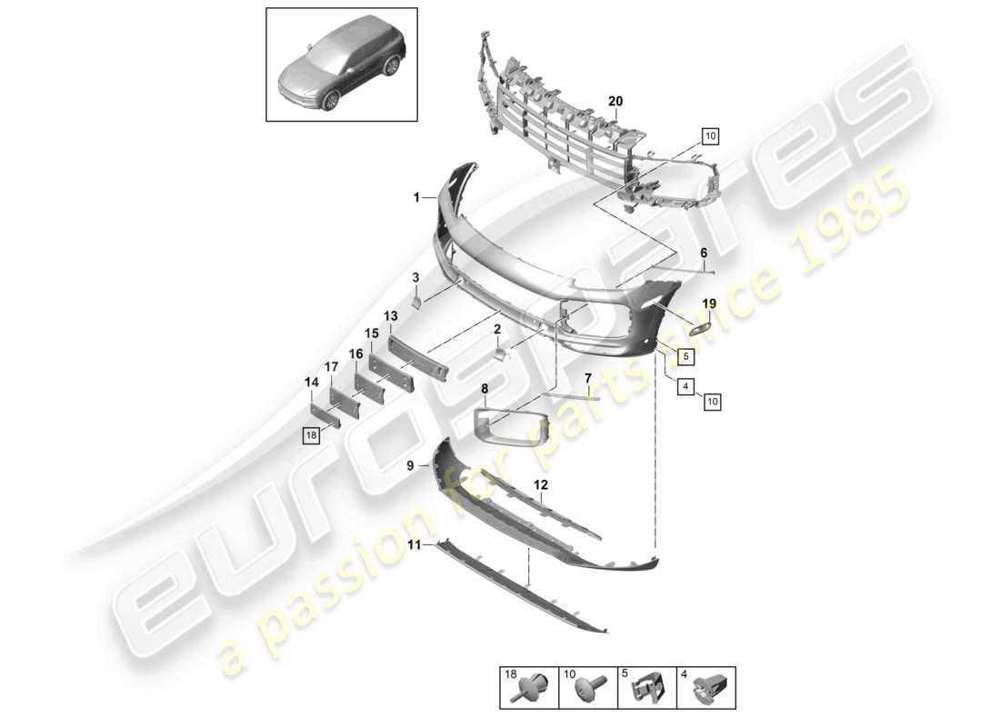 porsche 2024 (cayenne e3 9ya/9yb) stoßstange vorne turbo teilediagramm