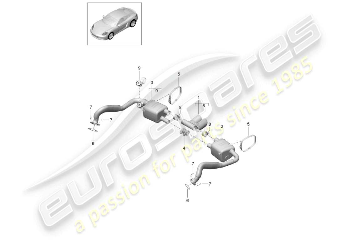 porsche 2022 (718 cayman) auspuffanlage sport ersatzteildiagramm