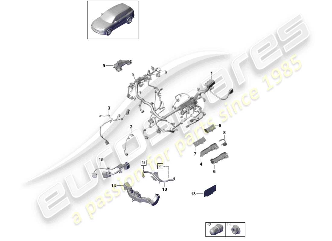 porsche 2023 (cayenne e3 9ya/9yb) kabelbäume motorteildiagramm