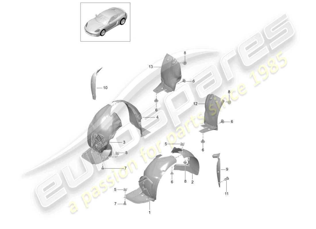 porsche 2025 (718 cayman) zierleisten radhaus teilediagramm