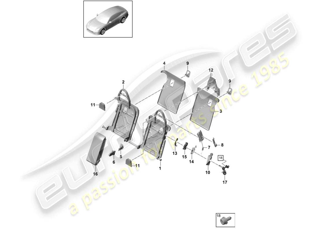 porsche 2021 (panamera 971-1) rücksitzlehne verkleidung zubehör grundausstattung komfortversion sportversion teilediagramm