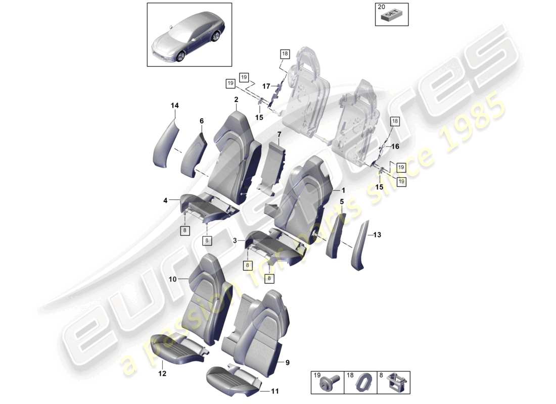 porsche 2021 (panamera 971-1) sitz hinten standardsitz komfortausführung schaumstoffteil rückenlehnenbezüge sitzbezüge teilediagramm