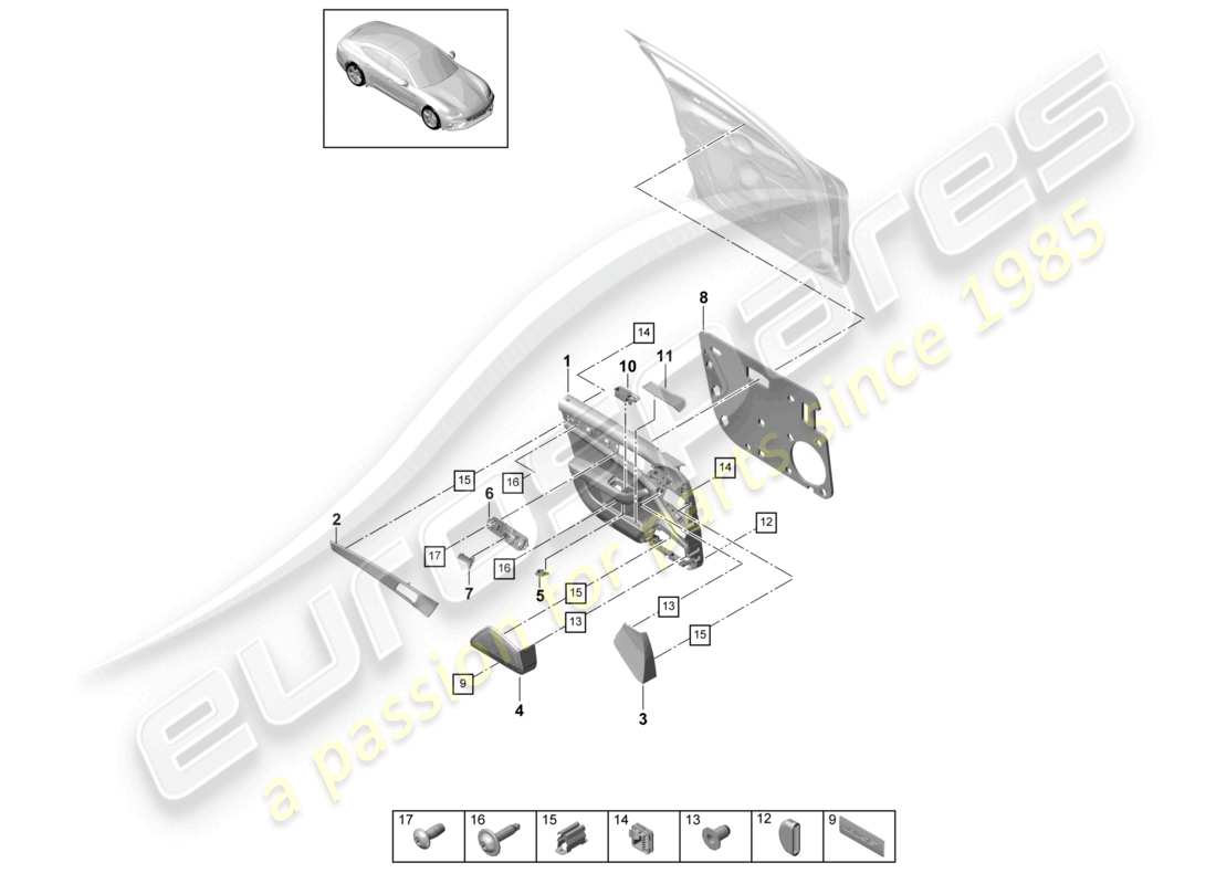 porsche 2021 (panamera 971-1) türverkleidung vorne leder teilediagramm
