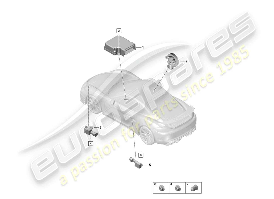 porsche 2025 (718 cayman gt4) steuergerät für airbag drucksensor airbag teilediagramm