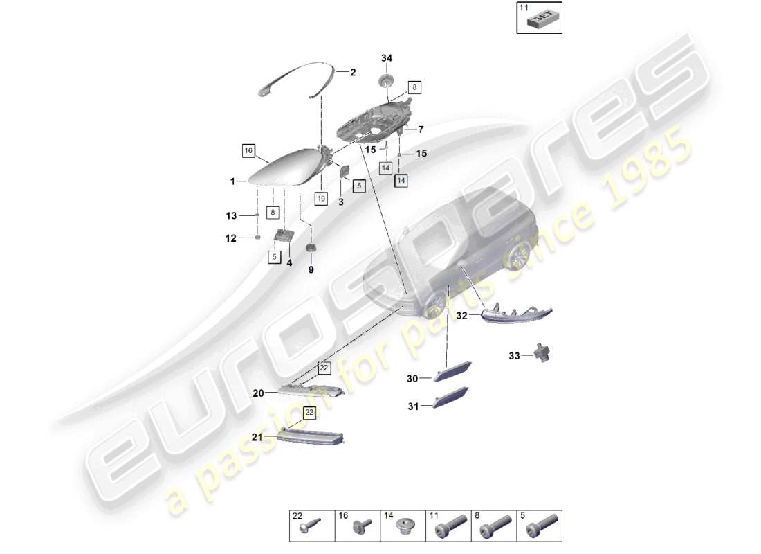 porsche 2021 (cayenne e3 9ya/9yb) led-scheinwerfer blinker-repeater nebelscheinwerfer teilediagramm