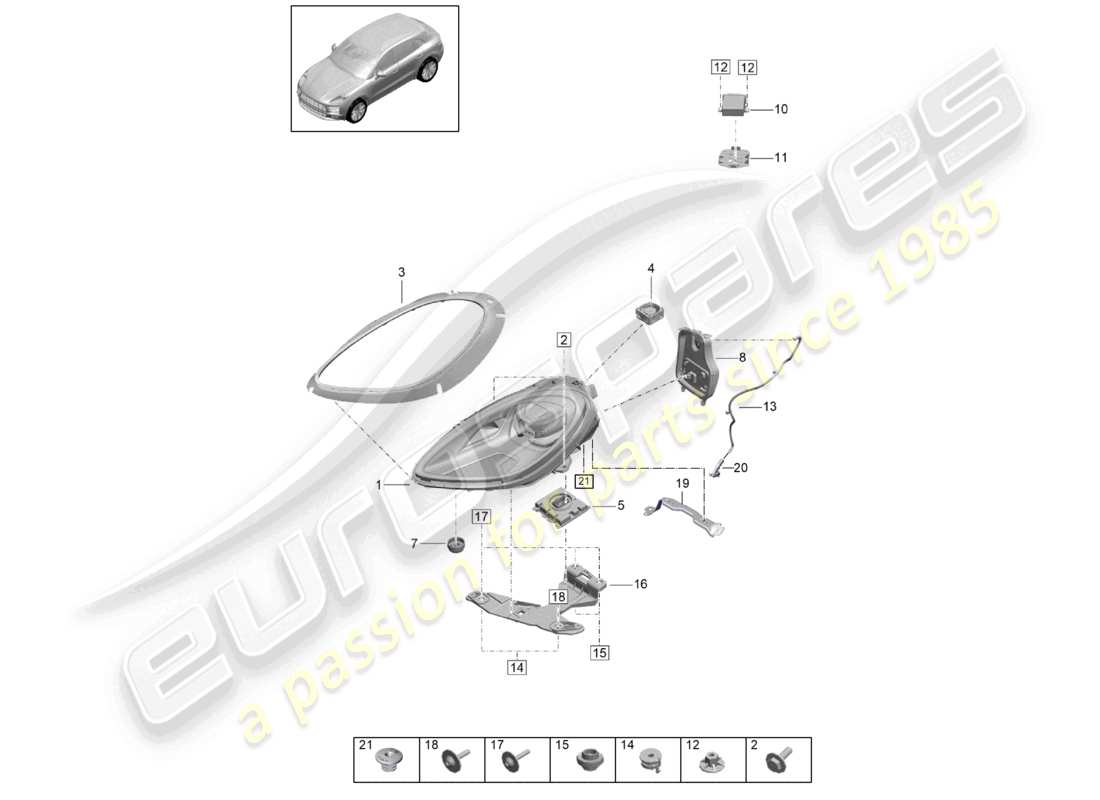 porsche 2021 (macan) led-scheinwerfer basis-ersatzteildiagramm