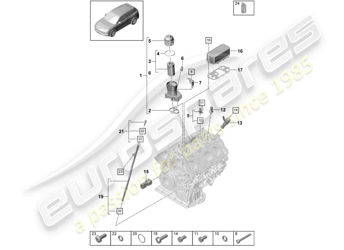 porsche 2023 (cayenne e3 9ya/9yb) ölfilter konsole ölkühler teilediagramm