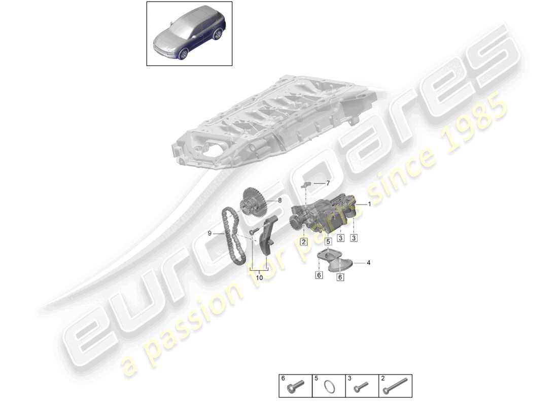porsche 2023 (cayenne e3 9ya/9yb) ölpumpe teilediagramm