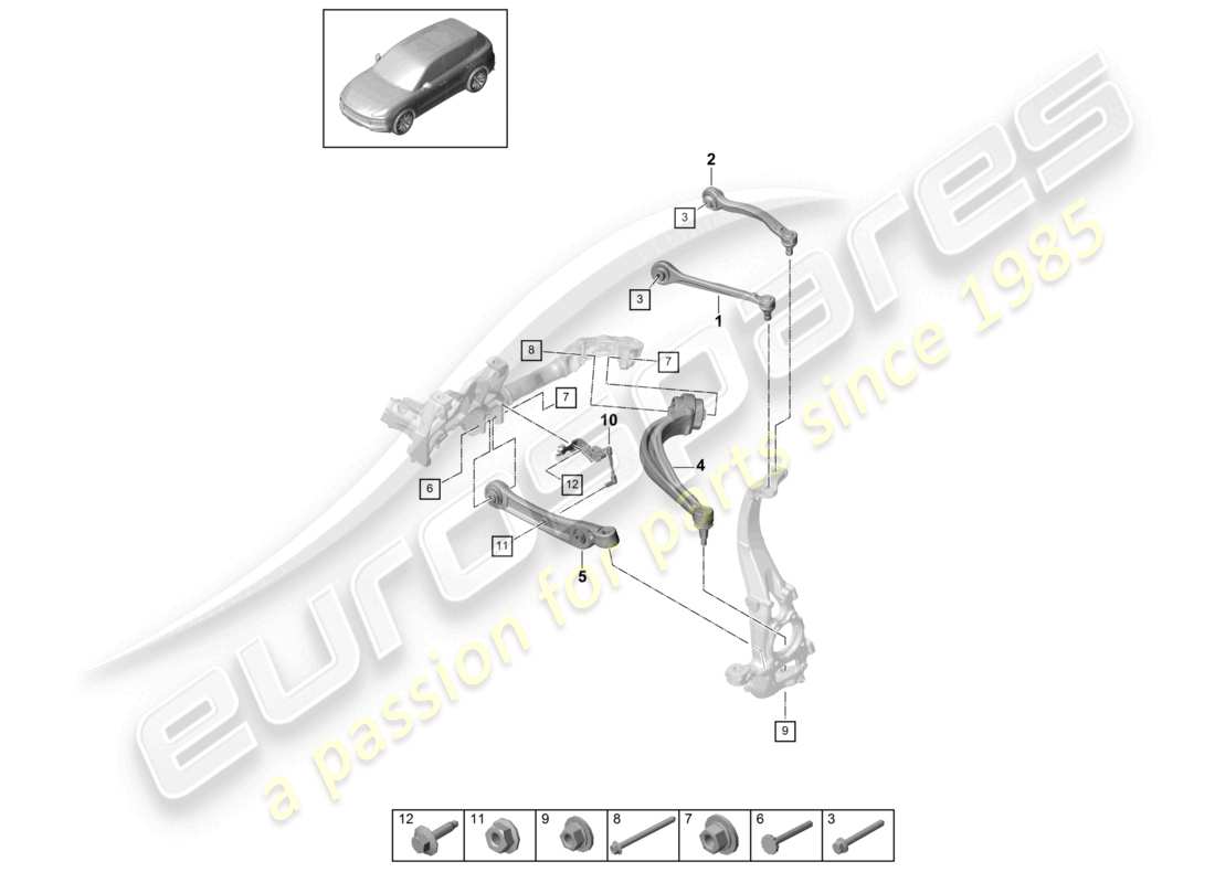 porsche 2022 (cayenne e3 9ya/9yb) querlenker vorderachse teilediagramm