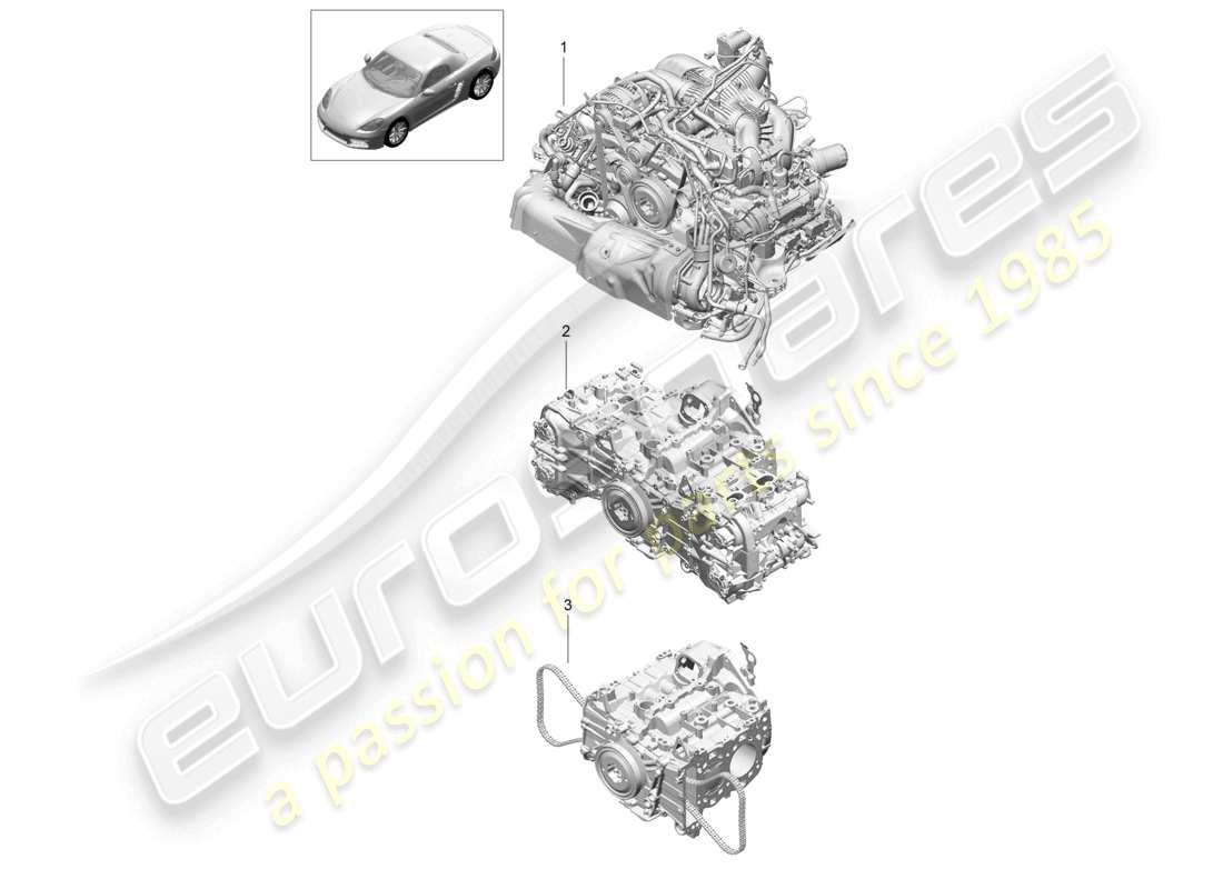 porsche 2022 (718 boxster) austauschmotor, jedoch ohne: kupplungsscheibe - pdk - getriebe, jedoch ohne: schwungrad schaltgetriebe inklusive kompressor klimaanlage teilediagramm