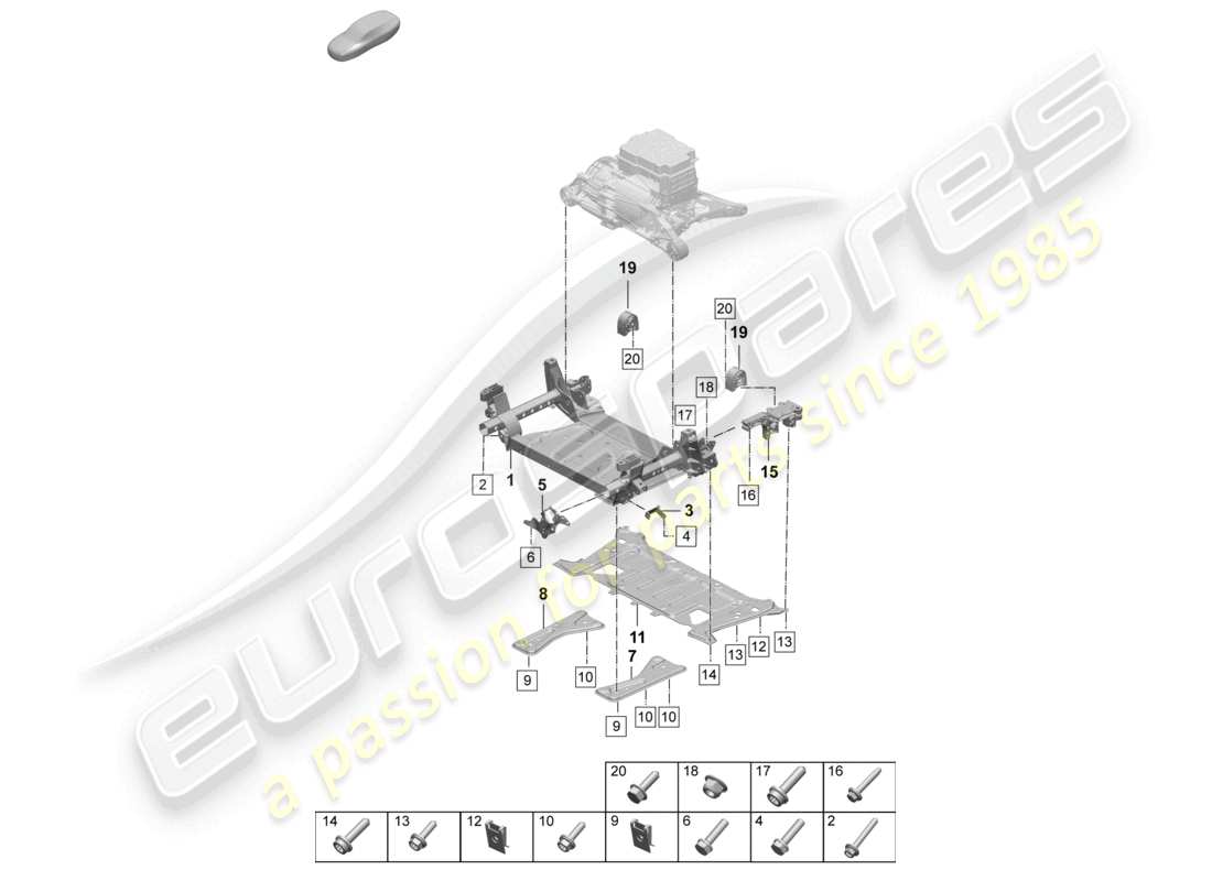 porsche 2025 (taycan 9j1-2) querträger stützrahmen teilediagramm