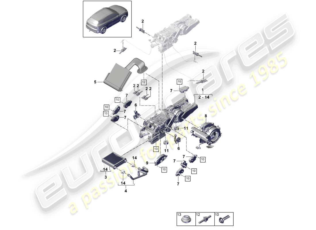 porsche 2022 (cayenne e3 9ya/9yb) klimaanlage/heizung hinten für fahrzeuge mit 2nd wärmetauscher ersatzteildiagramm