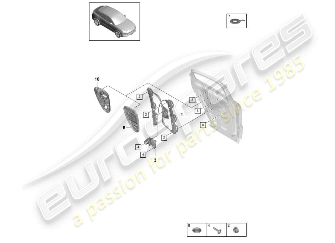 porsche 2023 (cayenne e3 9ya/9yb) fensterheber hinten montageträger teilediagramm