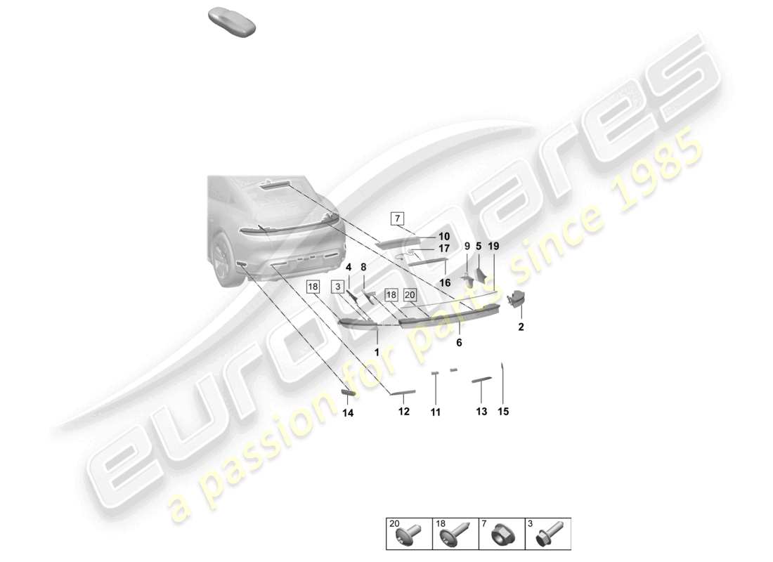 porsche 2025 (taycan 9j1-2) rücklicht zusätzliches bremslicht kennzeichenlicht teilediagramm