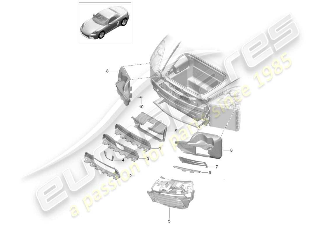 porsche 2022 (718 boxster) luftführung frontstoßstange ersatzteildiagramm