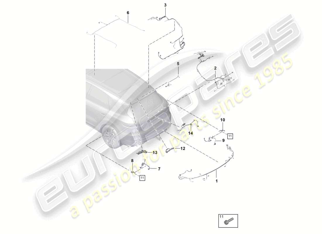 porsche 2023 (cayenne e3 9ya/9yb) kabelbäume stoßstange teilediagramm
