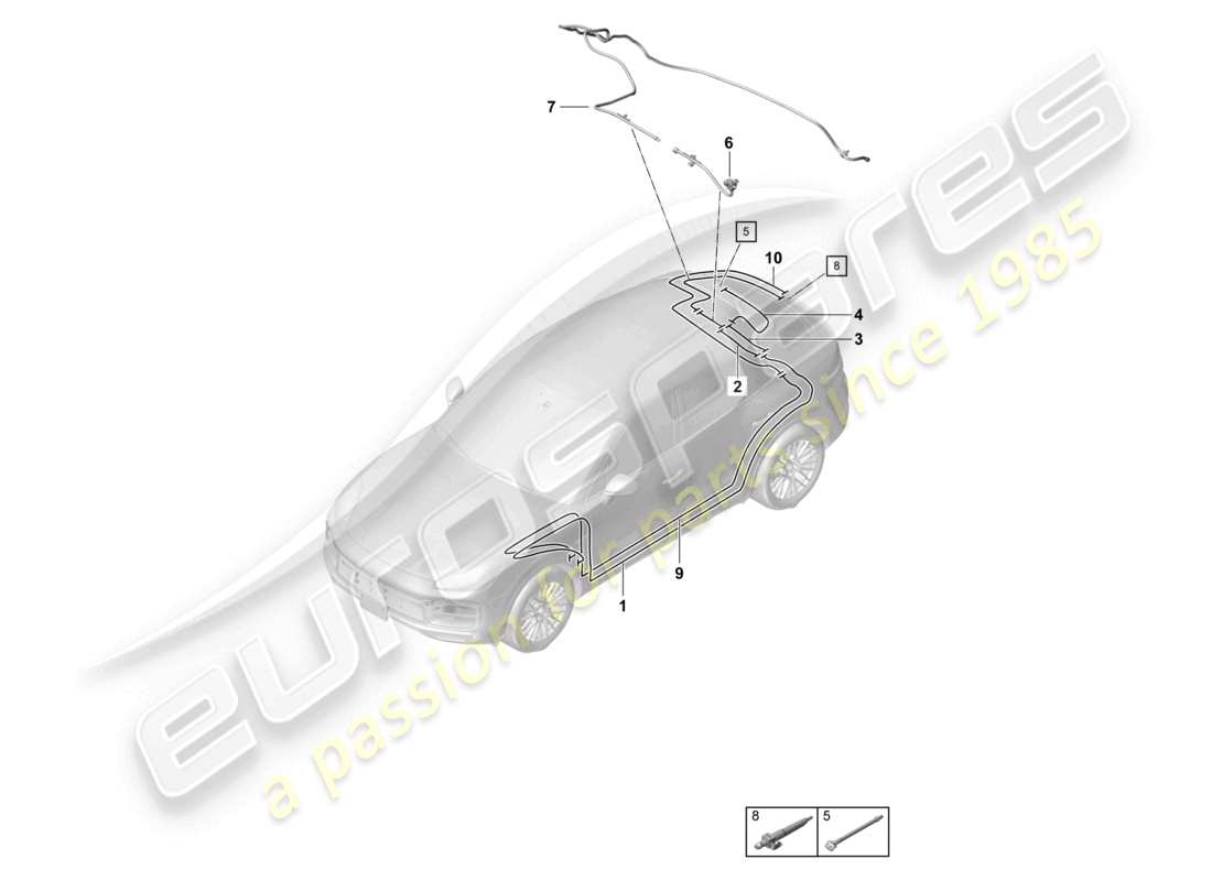 porsche 2024 (cayenne e3 9ya/9yb) schlauch hinten heckscheibenwischer rückfahrkamera teilediagramm