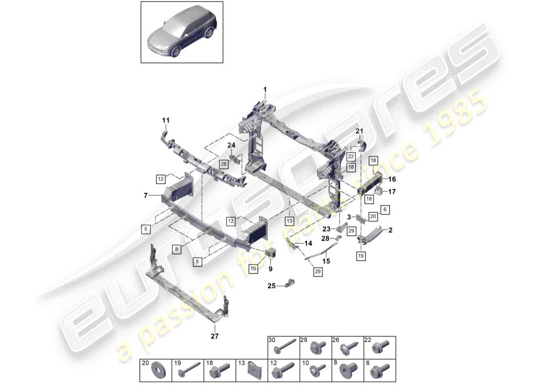 porsche 2024 (cayenne e3 9ya/9yb) stoßfänger vorne und montagehalterung teilediagramm