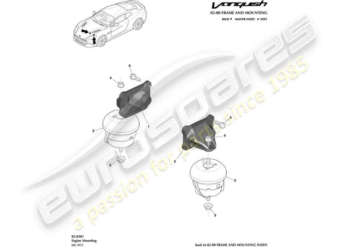 aston martin vanquish (2018) motorlager teilediagramm