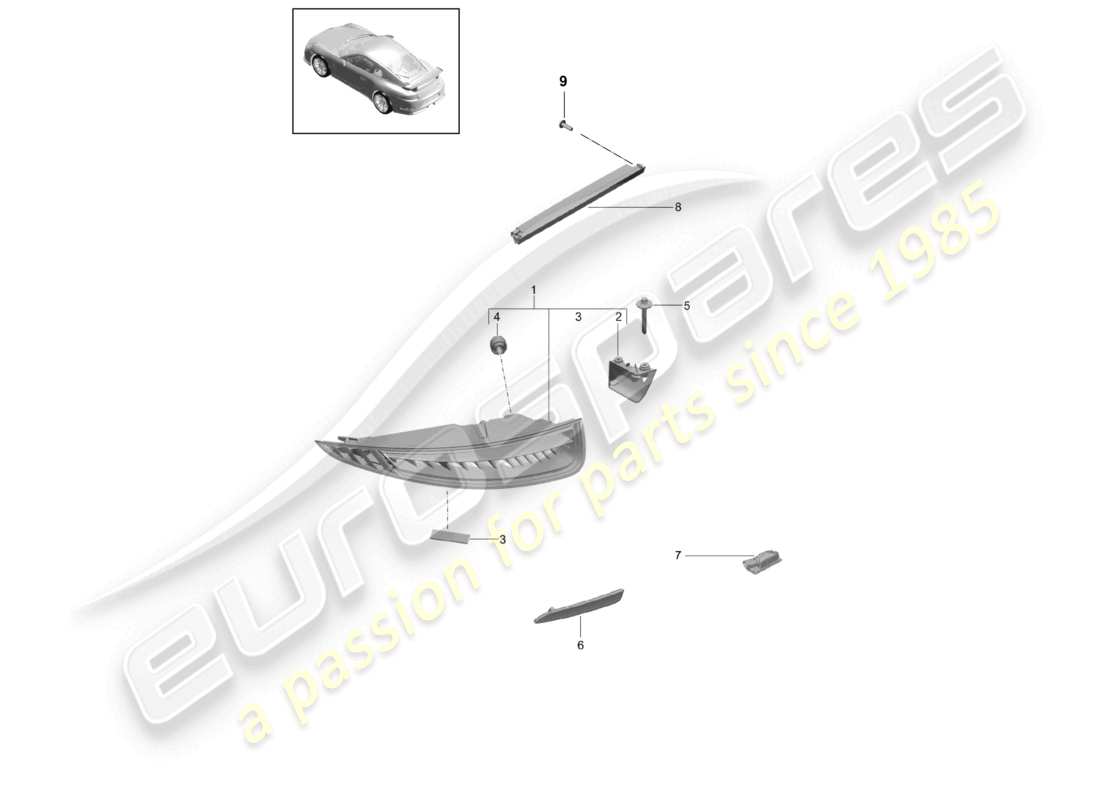 porsche 2021 (991-2 r/gt3/rs) rücklicht kennzeichenbeleuchtung zusätzliches bremslicht d >>- mj 2017 ersatzteilzeichnung
