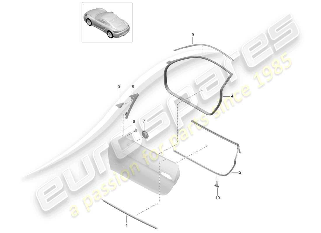 porsche 2024 (718 cayman) türdichtung und zierleiste teilediagramm