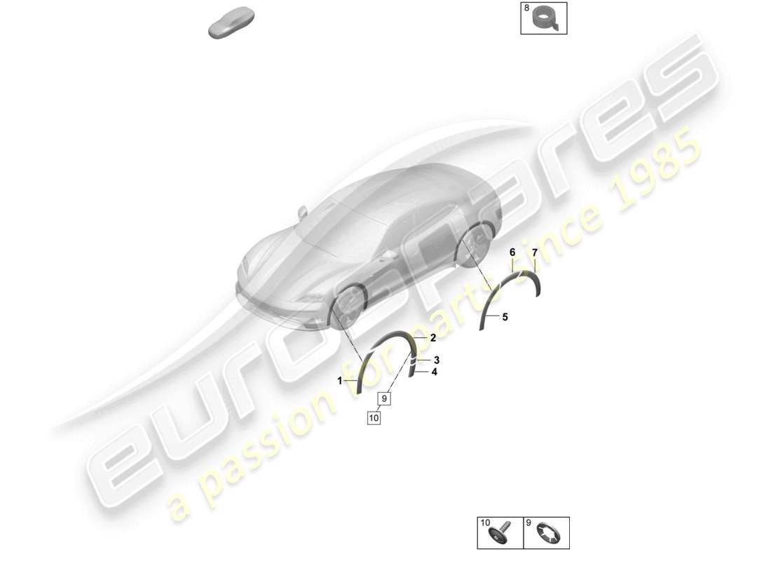 porsche 2025 (taycan 9j1-2) radkastenverkleidung verkleidung teilediagramm