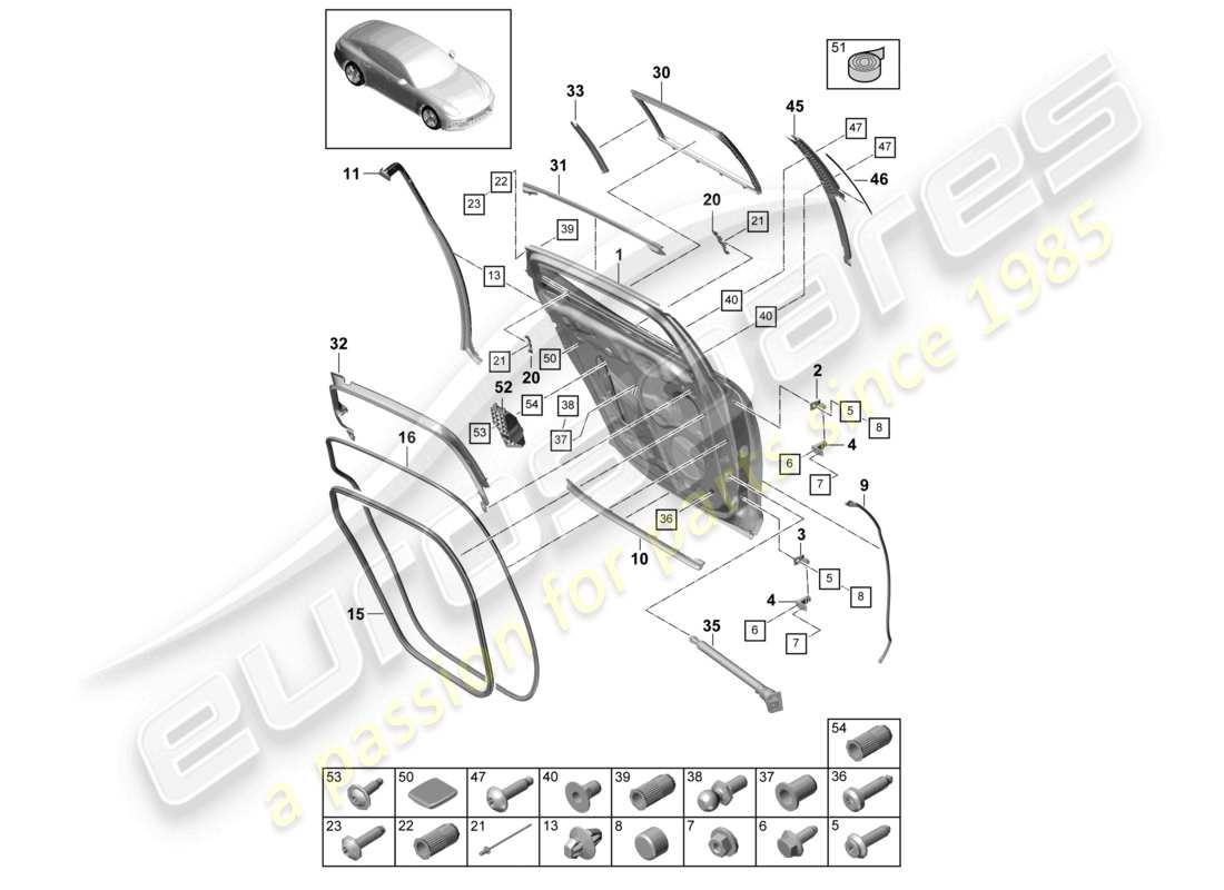 porsche 2021 (panamera 971-1) dichtung hintere türschale teilediagramm