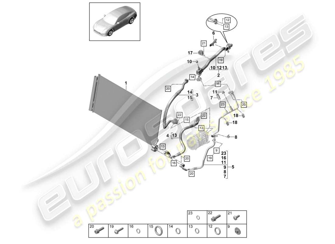porsche 2021 (panamera 971-1) kältemittelkreislauf v8 bt-teilediagramm