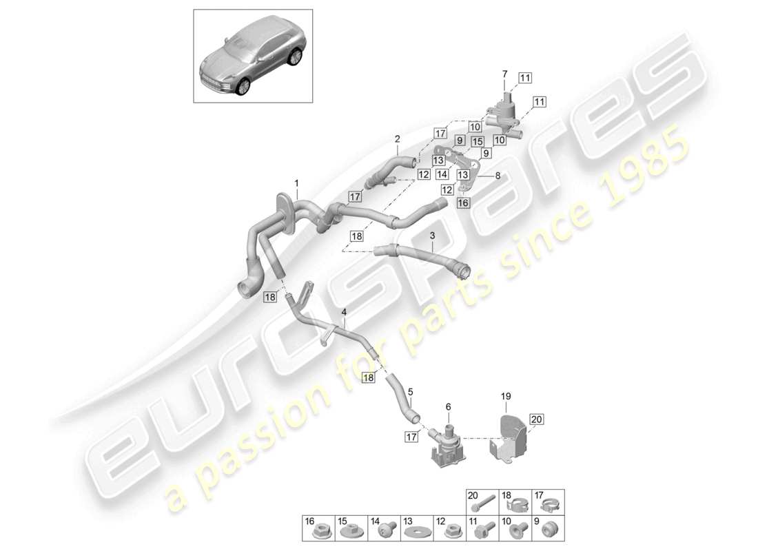 porsche 2021 (macan) heizung r4 tfsi; 2,0l wasserkasten teilediagramm