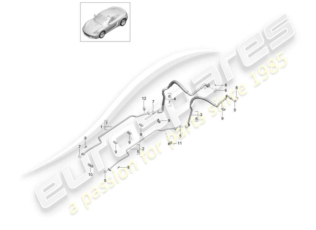 porsche 2025 (718 cayman) kältemittelkreislauf unterboden und heck teilediagramm