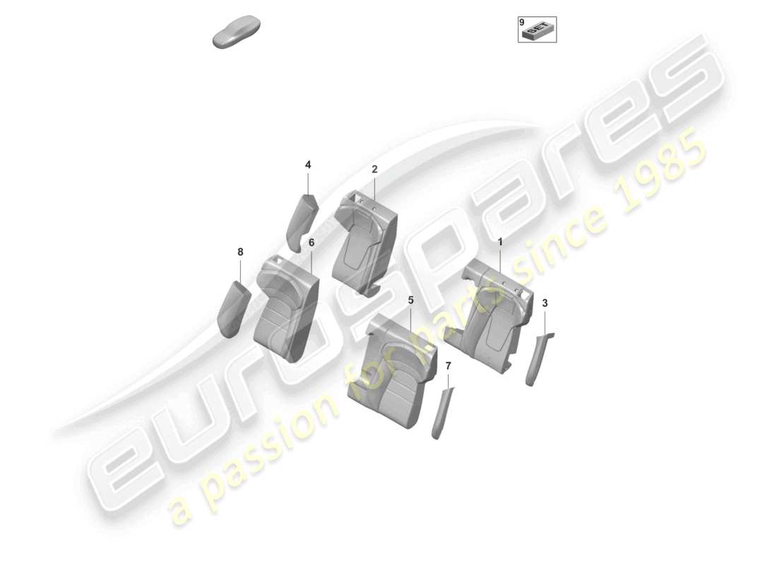 porsche 2022 (taycan 9j1-1) schaumstoffteil für lehnenseitenstütze rückenlehnenbezug standardsitz komfortsitz teilediagramm