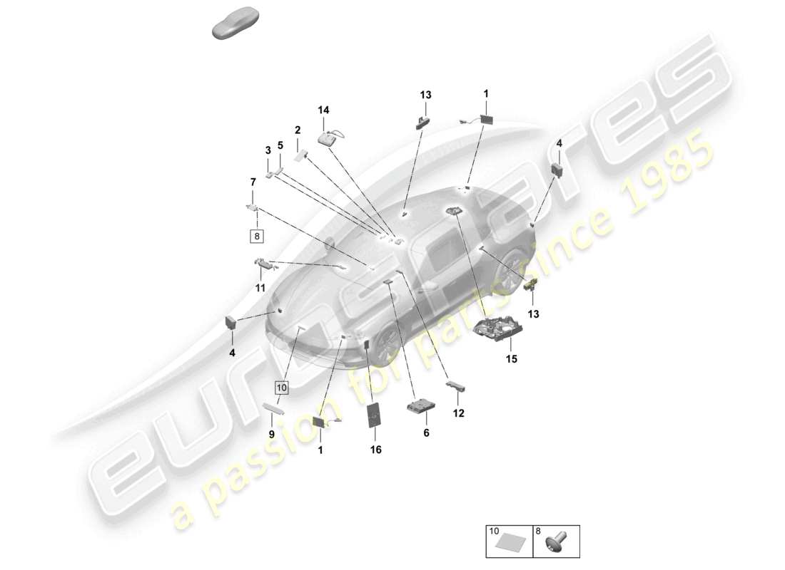 porsche 2025 (taycan 9j1-2) antenne front-chipkartenleser für mautsystem ersatzteildiagramm
