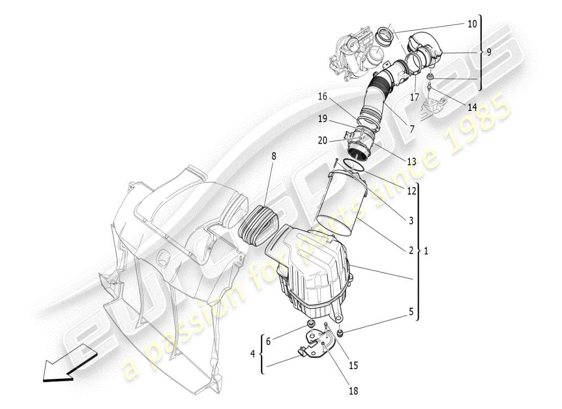 maserati ghibli (2021) luftfilter, lufteinlass und kanäle teilediagramm