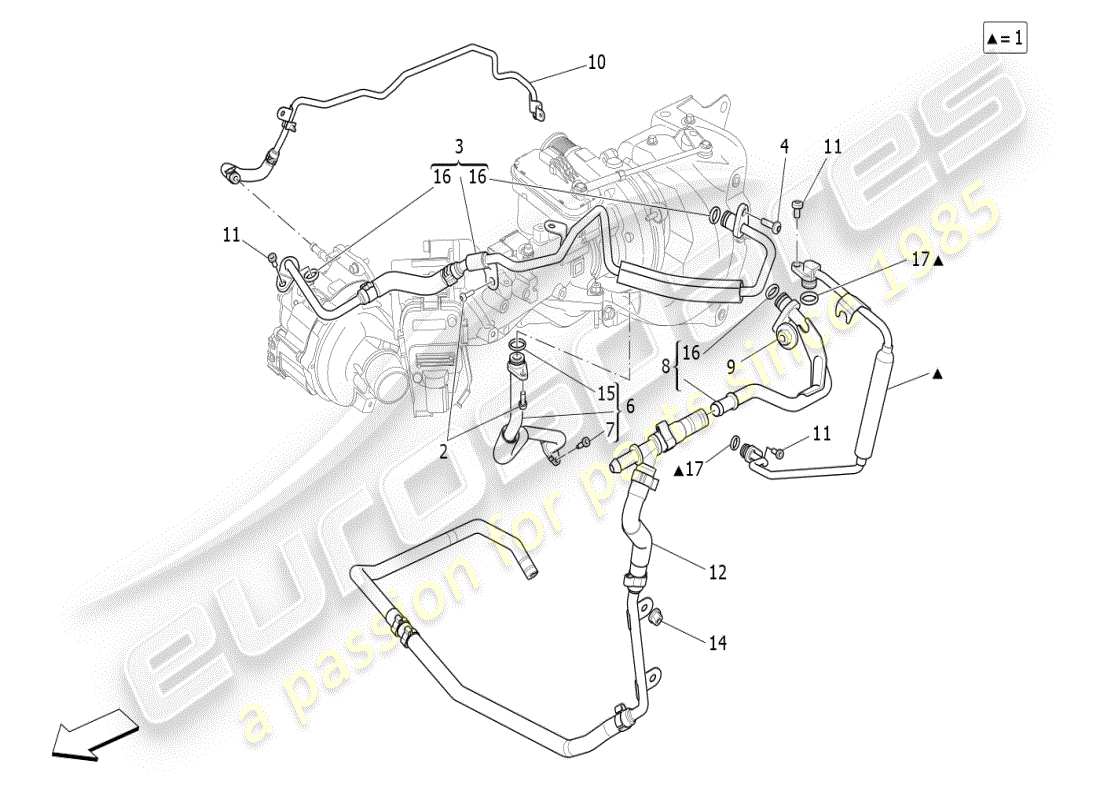 maserati ghibli (2021) turboladersystem: schmierung und kühlung teilediagramm
