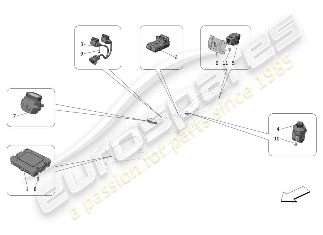 maserati mc20 cielo (2023) mittelkonsolengeräte teilediagramm