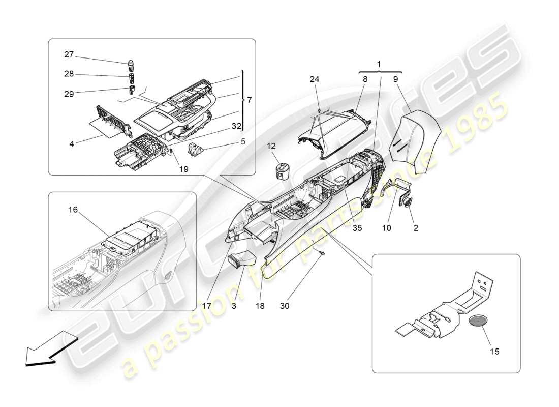 maserati levante modena s (2022) zubehörkonsole und mittelkonsole teilediagramm