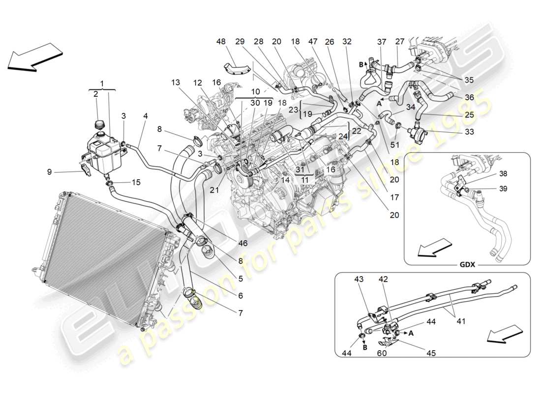 maserati levante (2017) kühlsystem: nähre und leitungen ersatzteildiagramm